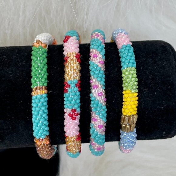 HAND CRAFTED in Nepal Beaded Bracelets (set of 4) #1006 - Picture 4 of 8